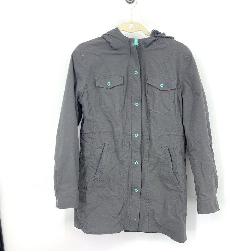 LL Bean Kids Girls‎ Size XL 18 Jacket Gray Coat Fleece Lined Long Hood Stretch